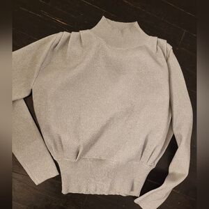 Womens Silver Knit Mock Neck Knit Sweater No Size S/M